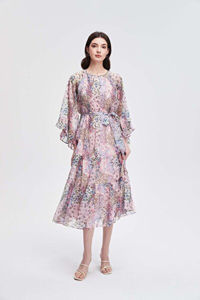 Generic Brand Long wide sleeve floral midi dress