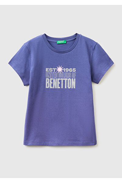 United Colors of Benetton Kız Çocuk Koyu Lacivert Simli Logolu Bisiklet Yaka ...