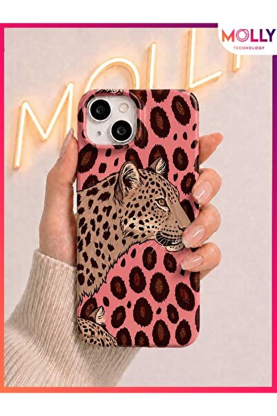 Molly iPhone 13 / 14 İçin Pamuk Şeker Leopar Aura Desenli İçi Kadife Silikon ...