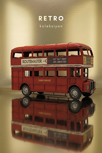Pat Aksesuar Retro Dekoratif Londra Otobüsü – 34x16 cm Vintage Çift Katlı Kır...