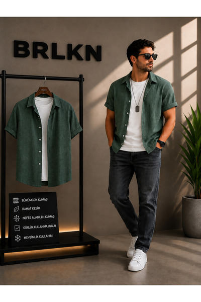 BRLKN Majica kratkih rukava od seersucker tkanine u stilu Alaçatı, unisex, be...