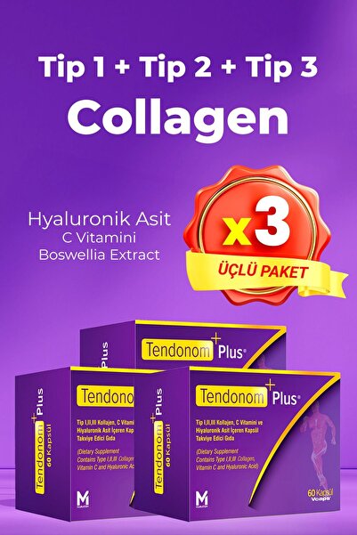 Tendonom Plus Tip 1-2-3 Kollajen + Hiyalüronik Asit 60 Kapsül x 3 Adet