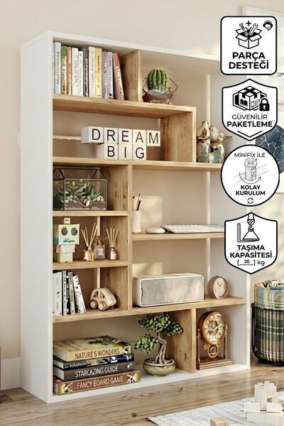 Yurupa Keemon Kitaplık 124cm Sepet-Beyaz KEE1-SW