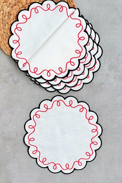 Mora Tekstil 6-Person Embroidered American Service Set |   Special Design Sup...