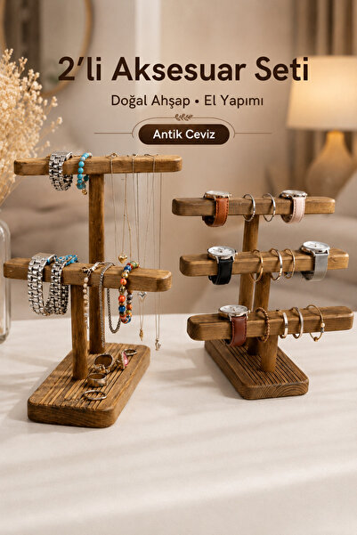 Myend Set organizator de machiaj Suport din lemn pentru bijuterii, colier, ce...