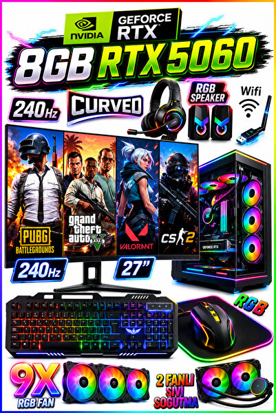 Dmc N341 Windows 11 Ryzen 7 5700 16GB RAM,512GB M.2,8GB RTX5060,27''240hz Curved Sıvı Soğutmalı Oyuncu Bilgisayarı