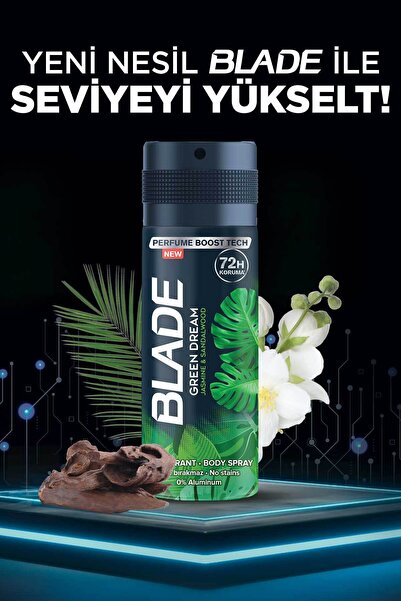 Blade Green Dream Erkek Alüminyumsuz Deodorant Body Spray 6x150ml Hızlı Kurur,Leke Bırakmaz