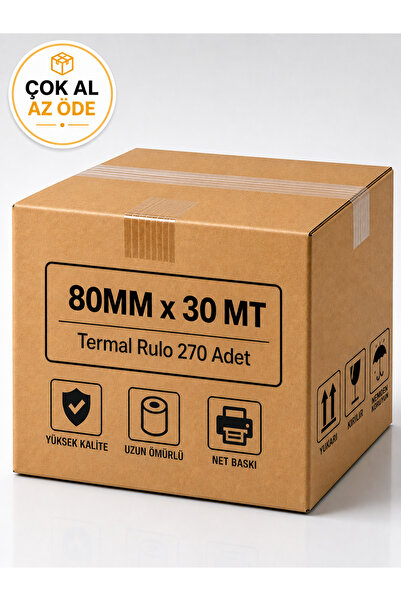 80x30 MT Termal Pos Rulosu 270 Adet (1 Koli) Yüksek Kaliteli Adisyon Fişi