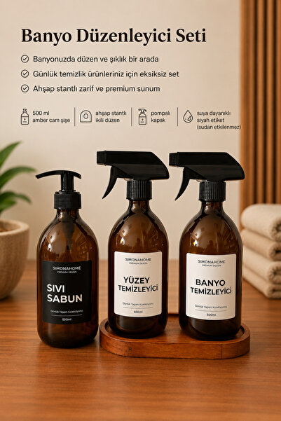Simona Home Bathroom Organizer Set with Wooden Stand, Black Label Liquid Soap...