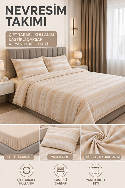 tekstilfabic Double Bedding Set "With a Gift" (Elastic Bed Sheet, 2 Pillowcases)