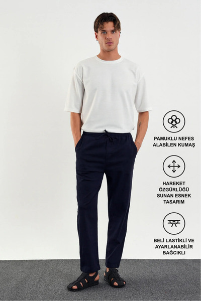 Redline Karalyan Ανδρικό Comfort Fit Άνετο βαμβακερό παντελόνι Navy Blue