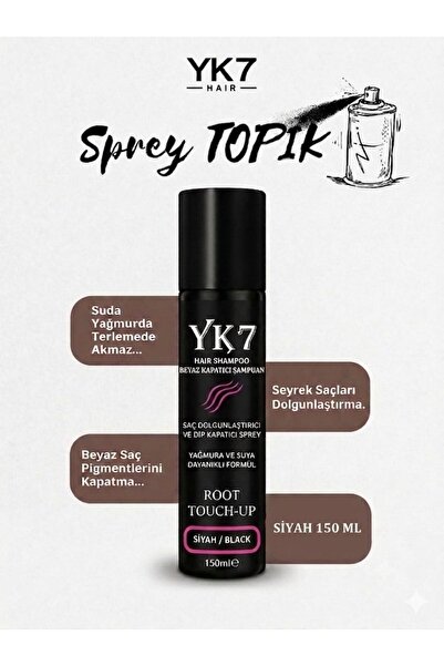 yk7 kozmetik Yk7 Siyah/Black Saç Dolgunlaştırıcı ve Dip Kapatıcı Topik Sprey ...