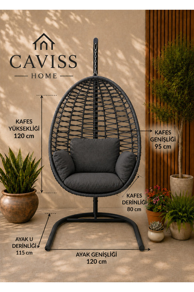 cavisshome CAVISS Home Elite Antrasit Örgü Armut Salıncak -Fındık Salıncak– A...