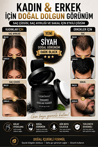 DERMAES beauty Yeni Nesil Saç Dolgunlaştırıcı Siyah Pudra Seyrek Sakal Saçlar...
