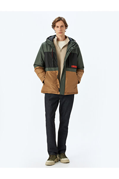 Koton Hooded Anorak with Pocket Detail, Zipper and Label Print