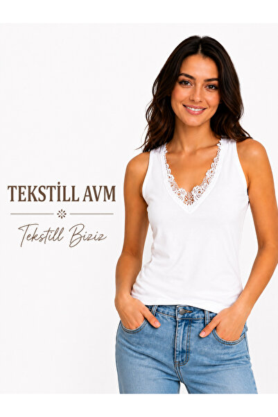 tekstill avm tekstill biziz Ceylanoğlu Dantelli V Yaka Atlet