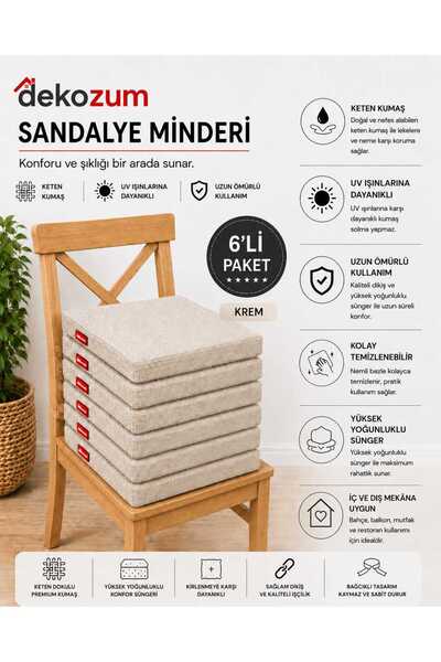 DEKOZUM COMFORT PLUS Sandalye Koltuk Minderi 40x40 Bağcıklı Fermuarlı Yıkanab...