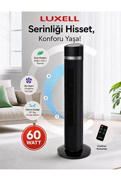 Luxell Vantilatör Uzaktan Kumandalı Siyah Kule Tipi 60 Watt Lxf-260b Plus