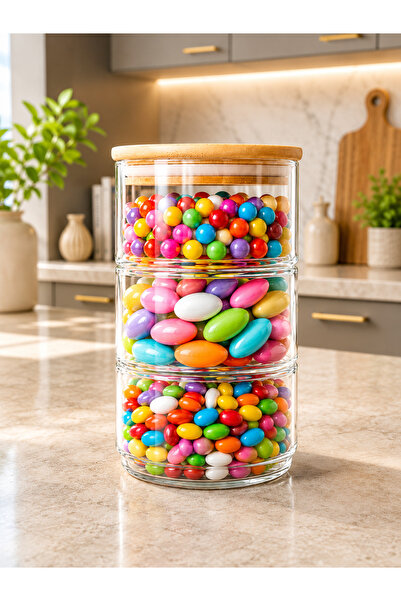 mafa home 3-Tier Glass Storage Container – Vacuum Bamboo Lid for Dragees, Sna...