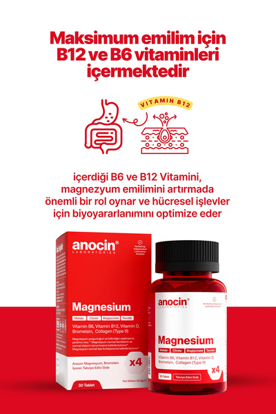 anocin MAGNEZYUM X4 COMPLEX CİTRATE, TAURATE, BİSGLYCİNATE, MALATE
