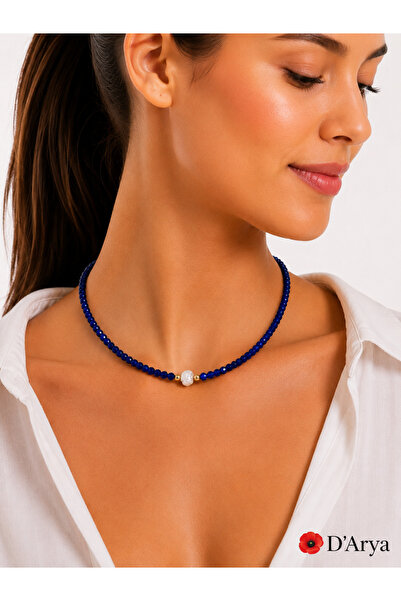 Darya Dd550 Navy Blue Crystal Pearl Detailed Necklace