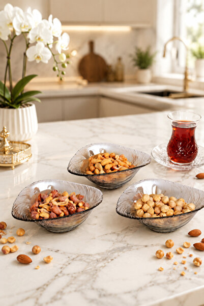 ANGDESİGN Angdesign Elisya وعاء الوجبات الخفيفة الزجاجي - 3 قطع حجم صغير - مدخن