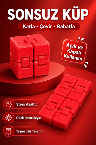 WOWOLAB Sonsuz Küp 3D Baskı PLA Hareketli Fidget Stres Oyuncağı - KIRMIZI