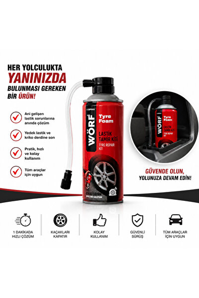 WÖRF Lastik Tamir Kiti 400 Ml. Lastik Tamir Köpüğü Sprey