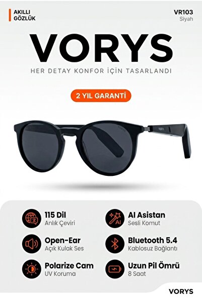 VORYS VR103 Yapay Zeka Akıllı Gözlük 115 Dil Çeviri Bluetooth Açık Kulak Müzi...