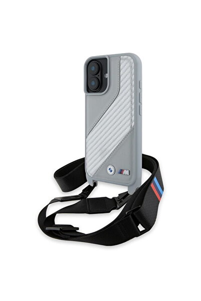 BMW iPhone 16 - Кожена M Edition версия с карбонови ивици и каишка (BMHCP16S2...