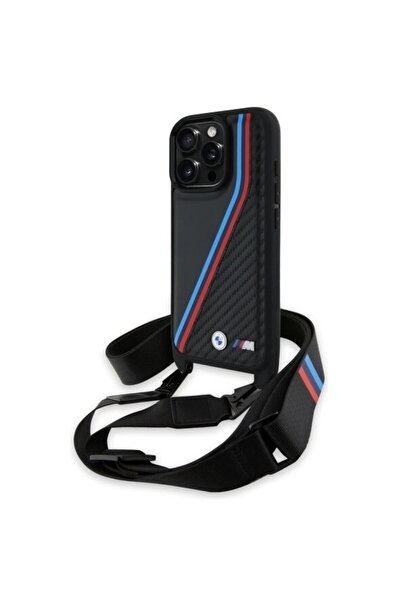 BMW iPhone 16 Pro Max - Ediție M din Piele cu Linii Tricolore din Carbon și C...