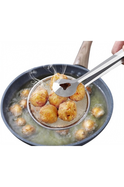 Go İthalat Multi-Purpose Stainless Metal Boiling and Frying Tongs with Strainer