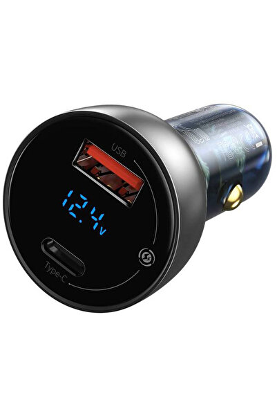 Baseus Particular Digital Display Dual USB si Type-C Quick Charger Silver (65W)