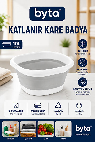 BYTA Folding Square Bath and Multi-Purpose Washing Basin 10 L Grey-White |   ...