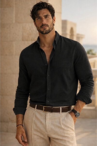 Valiberta Bien Cotton Linen Men's Shirt - Black