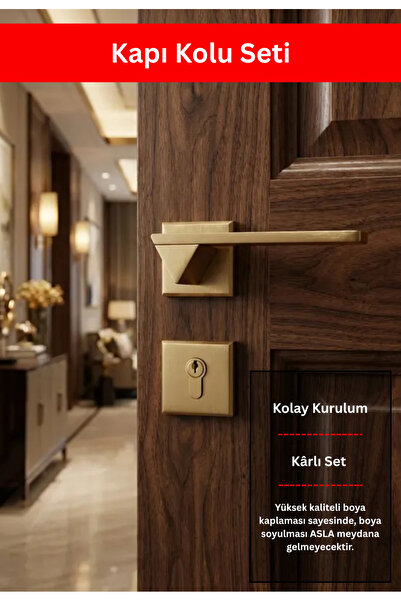 zerafev Larua Kare Rozetli Alüminyum Kapı Kolu (Oda/Yale/WC) Mat Altın