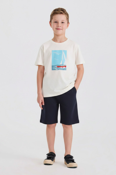 Panço Boy's Shorts and T-Shirt 2-Piece Navy Blue Top and Bottom Set