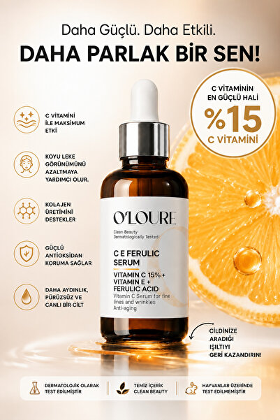 o'loure beauty C E Ferulic Serum %15 C Vitamini Serumu Aydınlatıcı, Leke Karş...