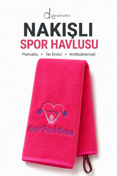denizlicotton Nakışlı Sporcu Havlusu Pamuklu, Anti bakteriyel, Ter Emici Fitn...