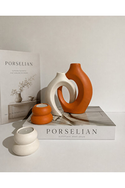 Porselian Sevgili Sarmaşık Vazo, Şamdanlı Mumluklı Set