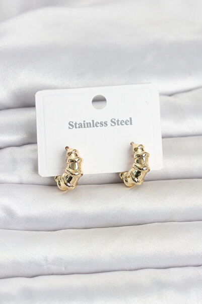 evimdeyokyok 316L Steel Gold Color Hoop Model Women's Earrings Tj-Bkp11834