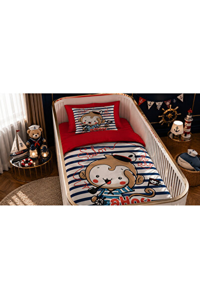 Fabeteks Ahoy Sailor Monkey Kitten Single Digital Baby Bedding Set