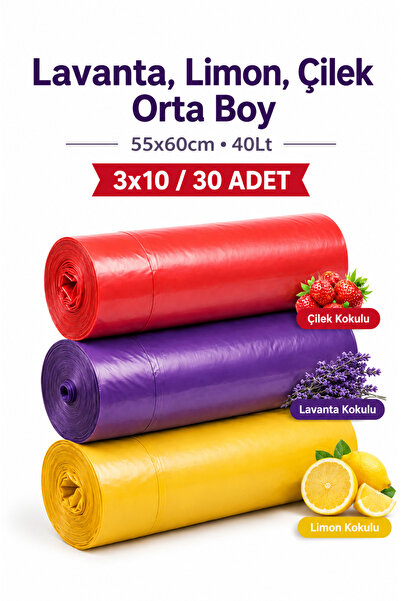naft Plus Büzgülü Çöp Torbası 55x60 3'Lü Eko Paket Lavanta-Çilek-Limon Kokulu...