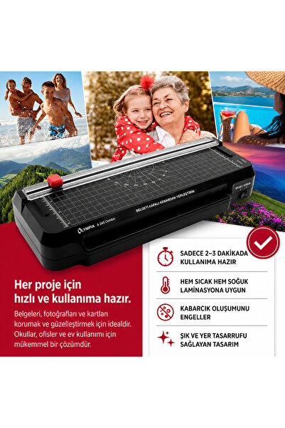 Olympia 4 ü 1 Arada A245 Combo Laminasyon Makinesi ,Giyotin Makinesi ,Köşe Kesme Aparatı,15 Adet PVC Film