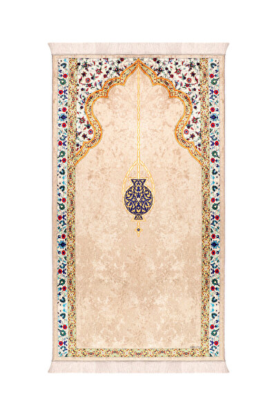 Bursa İpek Beige Sponge Velvet Prayer Rug