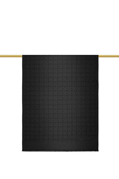 Bursa İpek Black Monogram Pattern Jacquard Silk Shawl