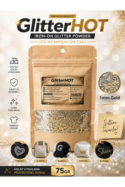 CANERLER Ütüyle Yapışan Glitter iri Altın - Isı Ile Yapışan Sim Tozu - Kumaş ...
