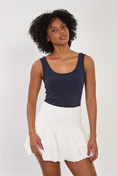 BARRELS AND OIL Women's deep v-neck crop tank top - navy blue