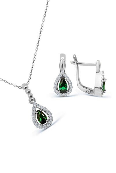 Argentum Concept 925 Ayar Gümüş Yeşil Taşlı Minimal Set - S013702