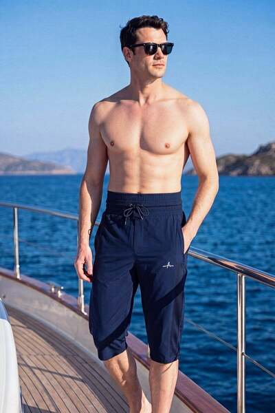 Haşema High Waist Navy Blue Men's Pool and Sea Shorts 6017